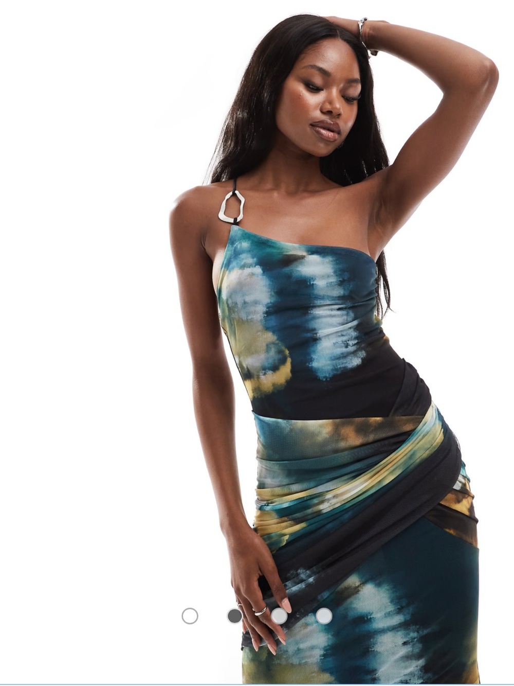 ASOS semi Tie-Dye Midi Dress in Teal, Black & silver touch to it - Picture 6 of 7